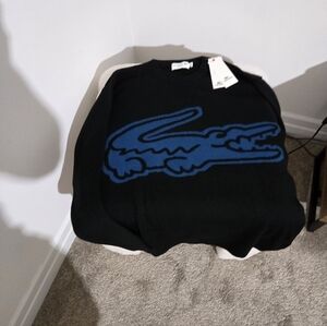 Lacoste Men's Black Sweater with Bold Blue Crocodile Xl Size.